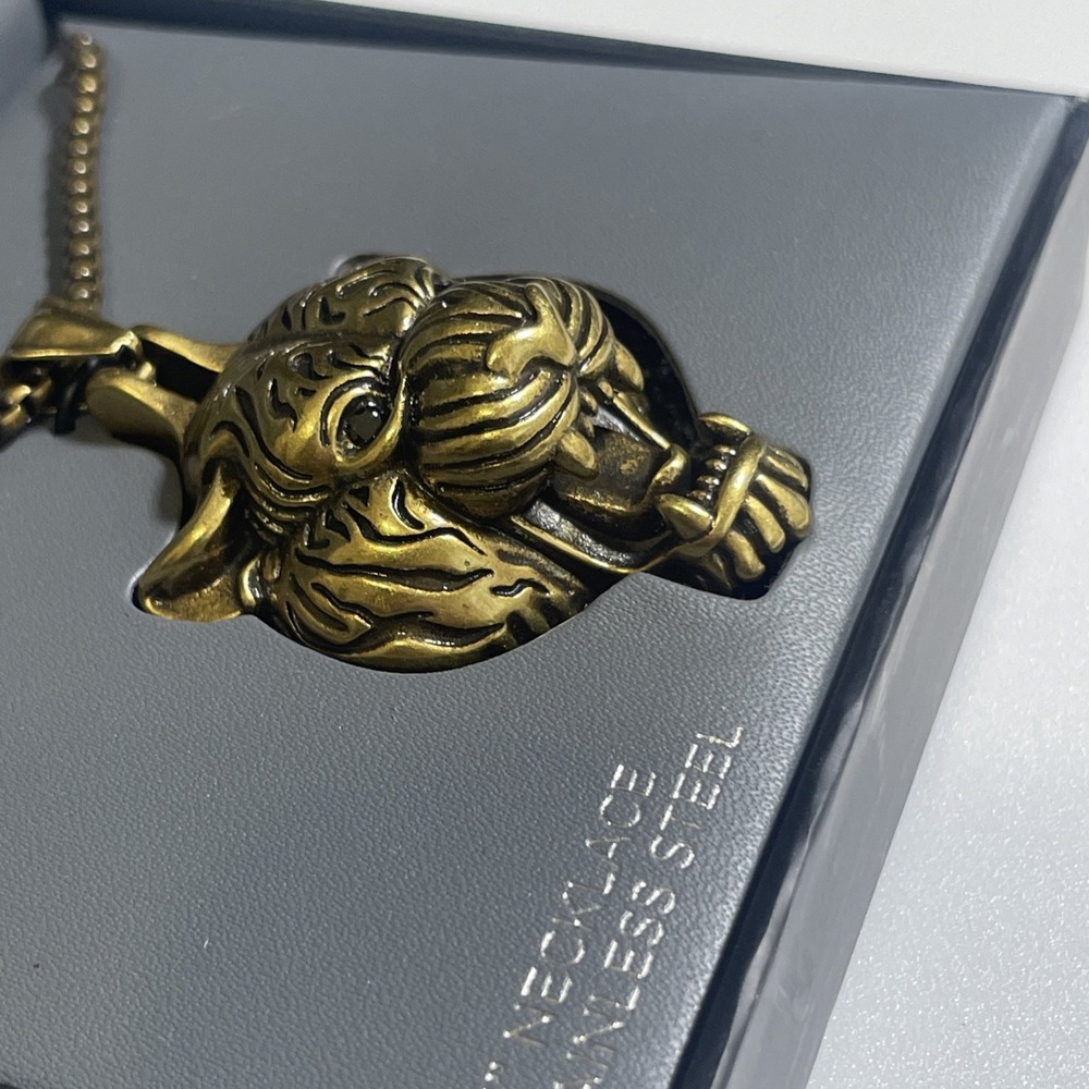 Hardy Gold Tiger Head Pendant Necklace 26" Stainless Steel Chain NIB Y2K - Picture 7 of 11